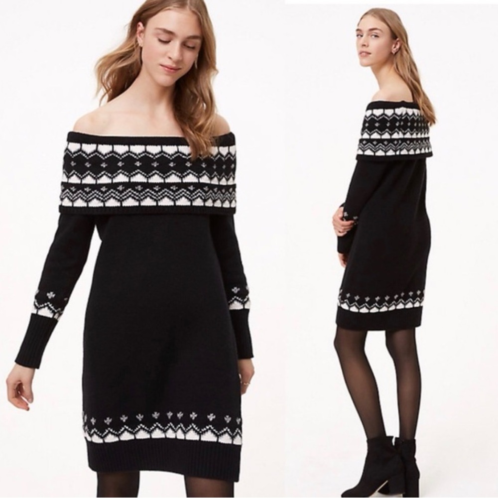NWT LOFT Fair Isle‎ Sweater Dress | XS | Cozy Winter Cotton Blend
